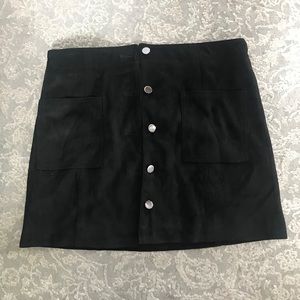 Black suede button up mini skirt